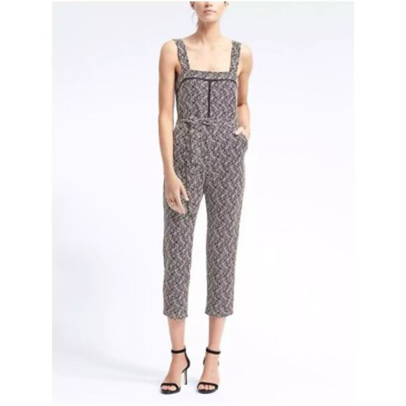 Banana Republic Womens 2 Belted Jumpsuit with Ladder Lace Navy Print Floral Work - Picture 1 of 13